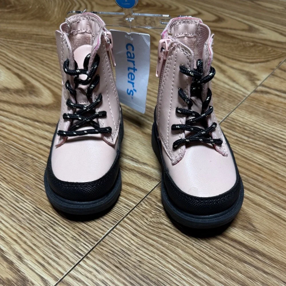 Carter's Pink Combat Boots Toddler Size 4 Girl Zip Up Lug Sole Moto Casual Girly